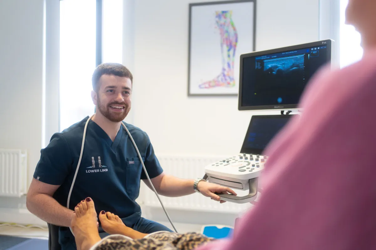 Paul McMullan performing diagnostic ultrasound examination at Lower Limb Clinic Belfast